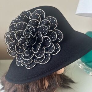 Bling Studded Flower Felt Bucket Hat